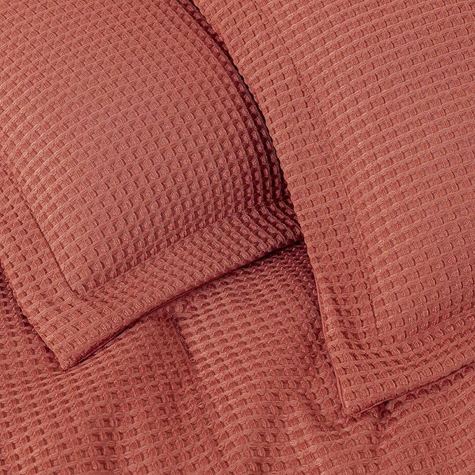 Chezmoi Collection Wilmer 3-Piece Full Comforter Set, Terracotta, Soft and Cozy Lightweight Waffle Weave Comforter Bedding for All Season
