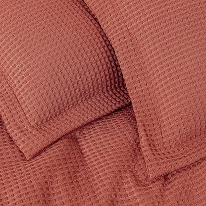 Chezmoi Collection Wilmer 3-Piece Full Comforter Set, Terracotta, Soft and Cozy Lightweight Waffle Weave Comforter Bedding for All Season