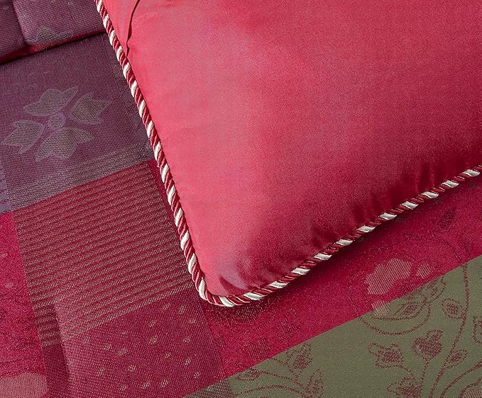 Chezmoi Collection 7-Piece Multicolor Floral Jacquard Patchwork Woven Comforter Set, California King