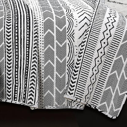 Lush Decor Hygge Geo Pattern Striped 3 Piece Quilt Bedding Set, Full/Queen, Black & White