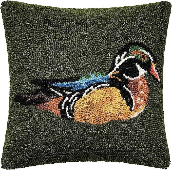Camp Wandawega Wood Duck Hook Throw Pillow, Vintage Lodge Decorative Pillow, 14" Square