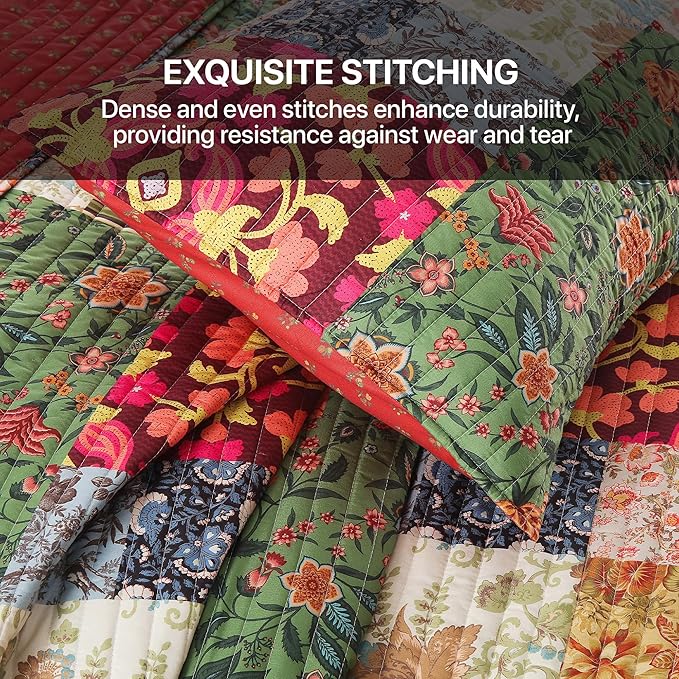 Queen Quilt Set for Bed - Patchwork Quilts Queen Size, Comforter Coverlet Bedspread Reversible 90"x90" with 2 Pillow Shams