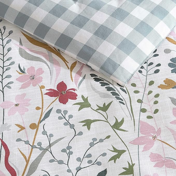 Eddie Bauer - King Comforter Set, Reversible Cotton Bedding with Matching Shams, Classic Floral Home Decor with Plaid Reverse (Woodland Forest Grey, King)
