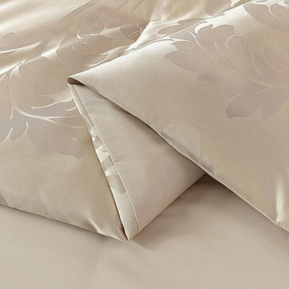 Chezmoi Collection Royale 7-Piece Jacquard Floral Comforter Set, California King, Champagne
