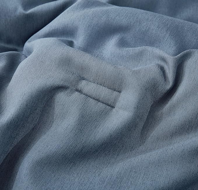 Chezmoi Collection Cliff 3-Piece Lightweight Cooling Comforter Set, Queen- Rayon Derived from Bamboo & Polyester Blended, Soft Breathable Bedding for Hot Sleepers, Steel Blue