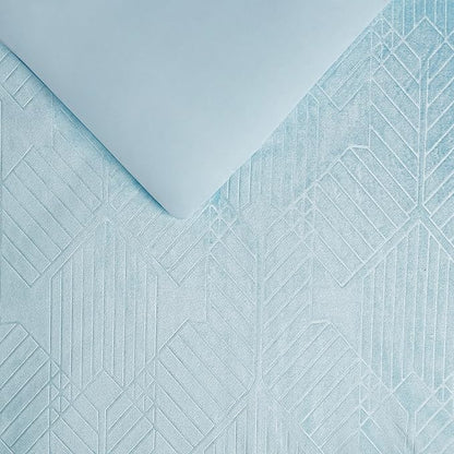 Nine West Maya 2 Piece Embossed Velvet Comforter Set, Luxurious All Season Bedding Including One Comforter and One Pillow Sham, Twin, Light Blue