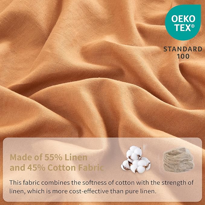 Simple&Opulence Belgian Linen Sheet Set Solid Color - 4 Pieces (1 Flat Sheet, 1 Fitted Sheet & 2 Pillowcases) Natural Flax Cotton Blend Soft Breathable Farmhouse Bedding - Full Size, Rust