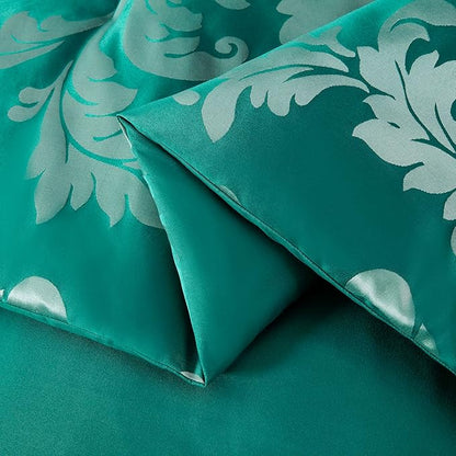 Chezmoi Collection 7-Piece Jacquard Floral Comforter Set (King, Green/Silver)
