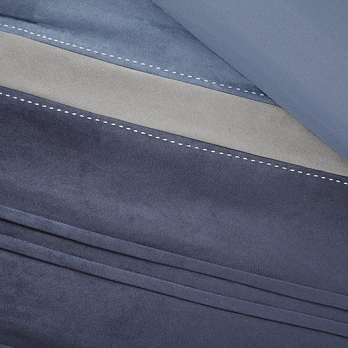 Madison Park Cozy Comforter Set Casual Modern Design - All Season Bedding, Matching Bed Skirt, Decorative Pillows, Collins, Suede Blue Grey King(104"x92") 7 Piece
