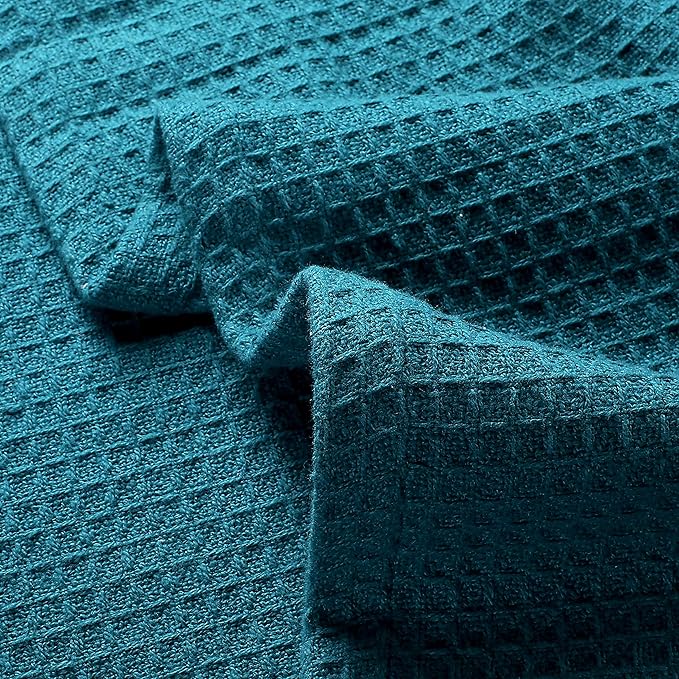 Glamburg 100% Cotton Thermal Blanket, Breathable Waffle Blanket, Queen Size, All Season, Teal