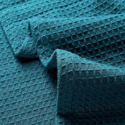 Glamburg 100% Cotton Thermal Blanket, Breathable Waffle Blanket, Queen Size, All Season, Teal