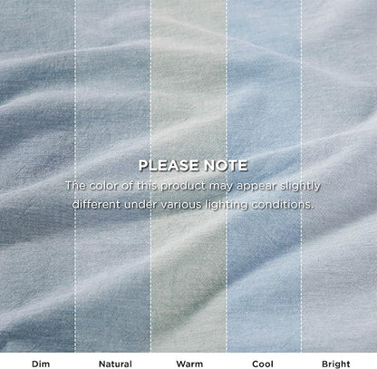 Bedsure 5 Pieces Cotton Comforter Set with Cotton Waffle Throw Blanket - Blue Queen Comforter, Pillow Shams, Grey Cooling Blanket of Rayon Derived from Bamboo for Hot Sleepers, Throw Pillow