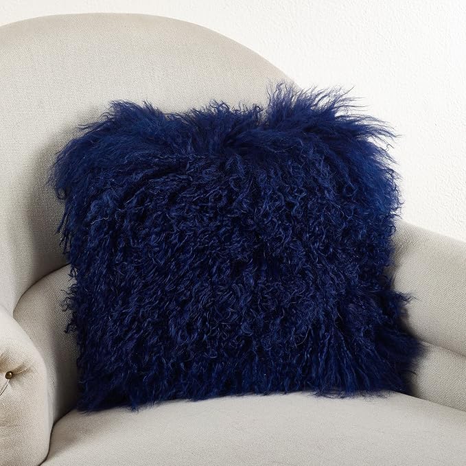 SARO LIFESTYLE Mongolian Lamb Fur Poly Filled Throw Pillow