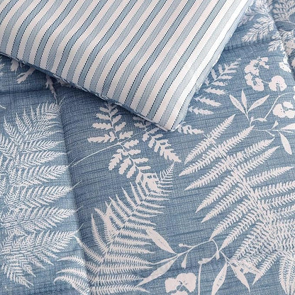Eddie Bauer - King Comforter Set, Soft Reversible Bedding with Matching Shams, Wildflower Inspired Luxurious Bedding Set with Stripe Reverse (Fern Garden Blue, King)