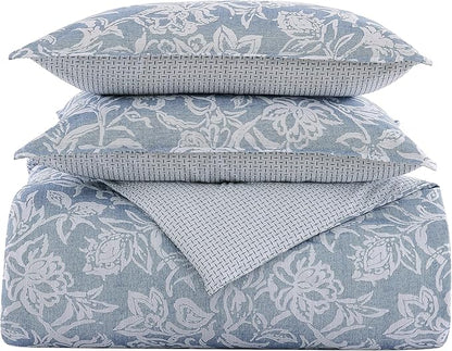 Nautica - Full/Queen Comforter Set, Cotton Reversible Bedding Set with Matching Shams (Tortola Blue, Full/Queen)