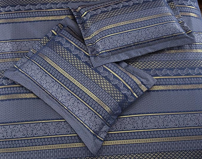 Chezmoi Collection Rio 7-Piece King Jacquard Comforter Set - Blue Gold Floral Geometric Damask Woven Bedding Set
