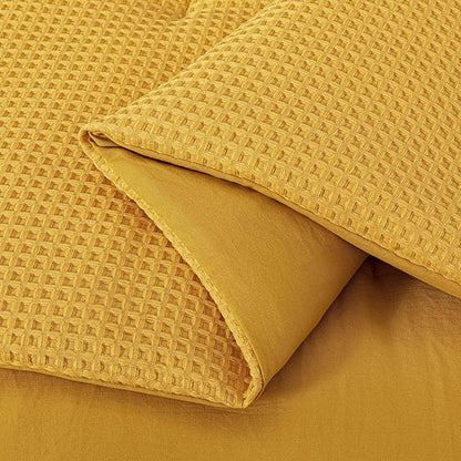 Chezmoi Collection Wilmer 3-Piece Full Comforter Set, Gold, Soft and Cozy Lightweight Waffle Weave Comforter Bedding for All Season