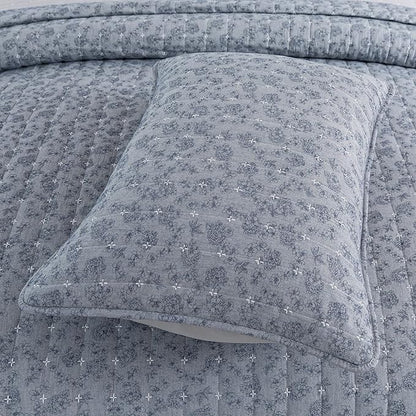 Soul & Lane Blue Whisper Cotton Quilt Set - Twin Size with 1 Sham, Geometric Quilted Comforter, Lightweight Modern Diamond Bedspread in Blue Tones, Diamond Stitched Bedding