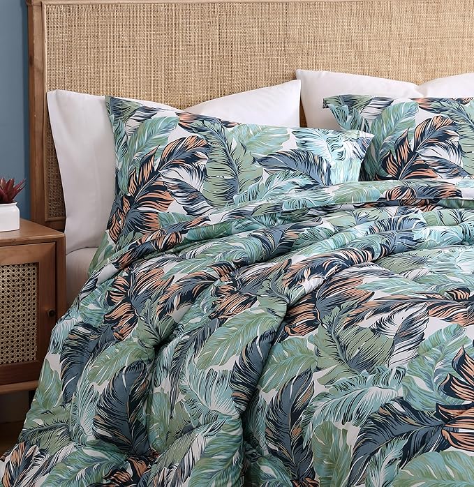 Caribbean Joe Full/Queen 3-Piece Comforter Set, Tropical Coastal Beach Design Bedding, Camo Palm