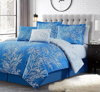 Spirit Linen 5 pcs Twin Comforter Set - Cozy Deep Sleep Microfiber Bedding Comforter Sets with Foliage Designed - Twin Bedding Sets with Pillow Shams (Light Blue, Twin)