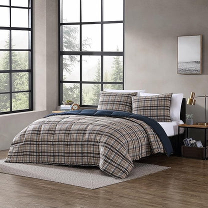 Eddie Bauer- King Comforter Set, Reversible Microsuede Bedding with Matching Sham(s), Casual Luxurious Bedding Set (Rugged Plaid Brown, King)