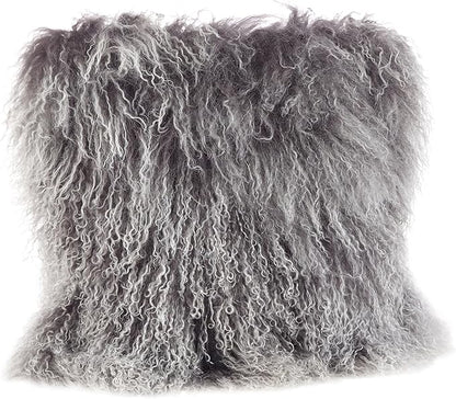 SARO LIFESTYLE Mongolian Lamb Fur Poly Filled Throw Pillow