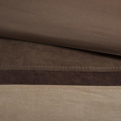 Madison Park Palisades Comforter Set Modern Faux Suede Pieced Stripe Design, All Season Down Alternative Cozy Bedding with Matching Shams, Decorative Pillows, Queen(90"x90"), Brown 7 Piece
