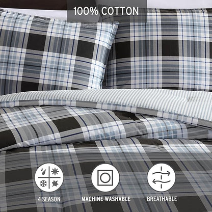 Eddie Bauer - King Comforter Set, Cotton Reversible Bedding with Matching Shams, Stylish Luxurious Bedding Set (Lewis Navy, King)