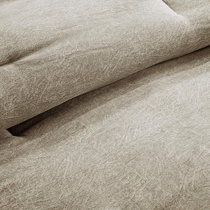 Madison Park Boone Cozy Comforter Set, Faux Suede, Deluxe Hotel Styling All Season Down Alternative Bedding Matching Shams, Decorative Pillow, Queen (90 in x 90 in), Rustic Tan 7 Piece