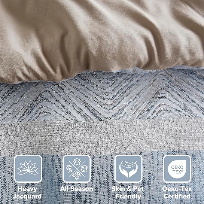 Comfort Spaces Blue Queen Comforter Set - 7 Pieces Trendy Modern Jacquard Bedding Sets with Sheets, All Seasons Skin-Friendly, Lightweight & Soft Microfiber Queen Bed Set, Shams, Queen