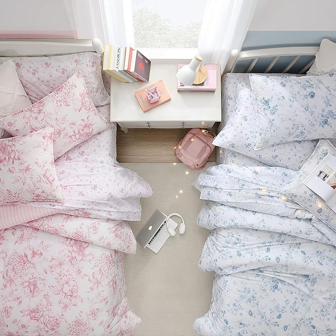Laura Ashley - Twin Comforter Set, Soft & Reversible Cotton Bedding with a Smooth Feel, Medium Weight for Year Round Comfort, 2 Piece Bed Set with Matching Pillowcase (Belinda Blue)