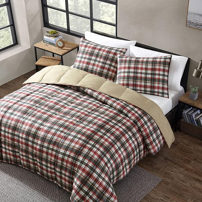 Eddie Bauer - King Comforter Set, Reversible Plaid Alt Down Bedding with Matching Shams, Home Decor for Colder Months (Astoria Red, King)