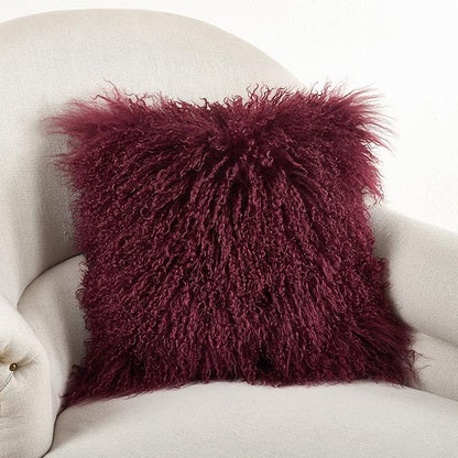 SARO LIFESTYLE Mongolian Lamb Fur Poly Filled Throw Pillow