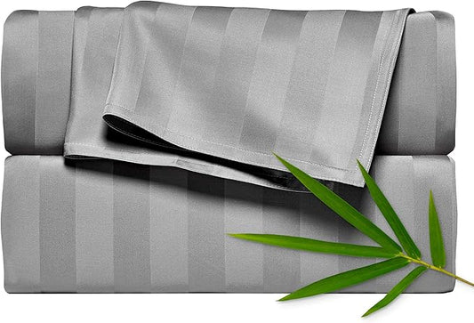 Pure Bamboo King Sheets, Genuine 100% Organic Viscose Derived from Bamboo Bed Sheet Set, Luxuriously Soft & Cooling, Double Stitching, 2 Year Quality Promise (King, Jacquard Stone)
