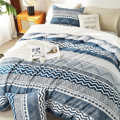 BOLINLIVING Comforter Set Queen Size, Boho Bed in a Bag 3 Pieces, Queen Soft Bohomian Comforter Set, Lightweight Breathable for All Seasons,1 Comforter & 2 Pillowcases (Blue 90×90 inch)