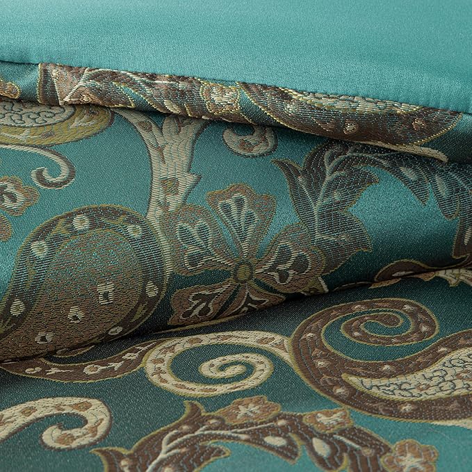 Chezmoi Collection Adelle 7-Piece Paisley Jacquard Embroidered Comforter Bedding Set, Queen, Teal