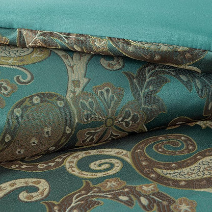 Chezmoi Collection Adelle 7-Piece Paisley Jacquard Embroidered Comforter Bedding Set, Queen, Teal