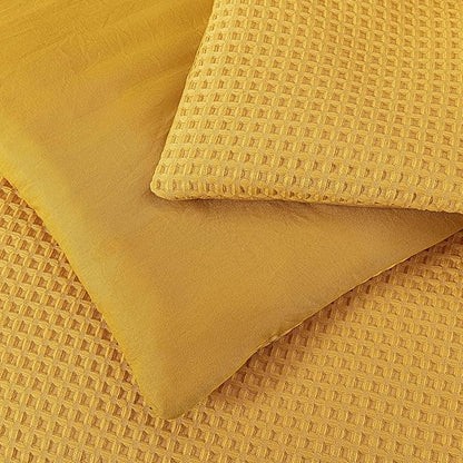 Chezmoi Collection Wilmer 3-Piece Full Comforter Set, Gold, Soft and Cozy Lightweight Waffle Weave Comforter Bedding for All Season