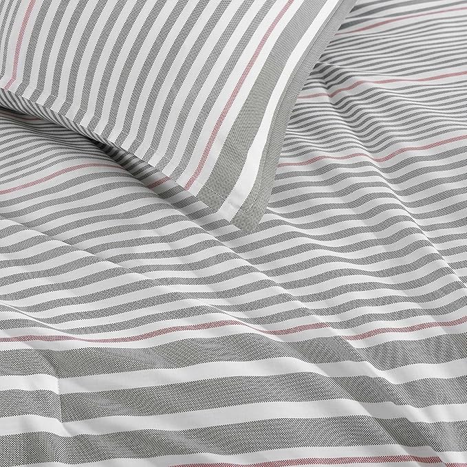 Tommy Hilfiger - Full/Queen Comforter Set, Cotton Textured Bedding with Matching Shams, Medium Weight Bed Set, Oeko-TEX Certified (Danbury Stripe Blue)