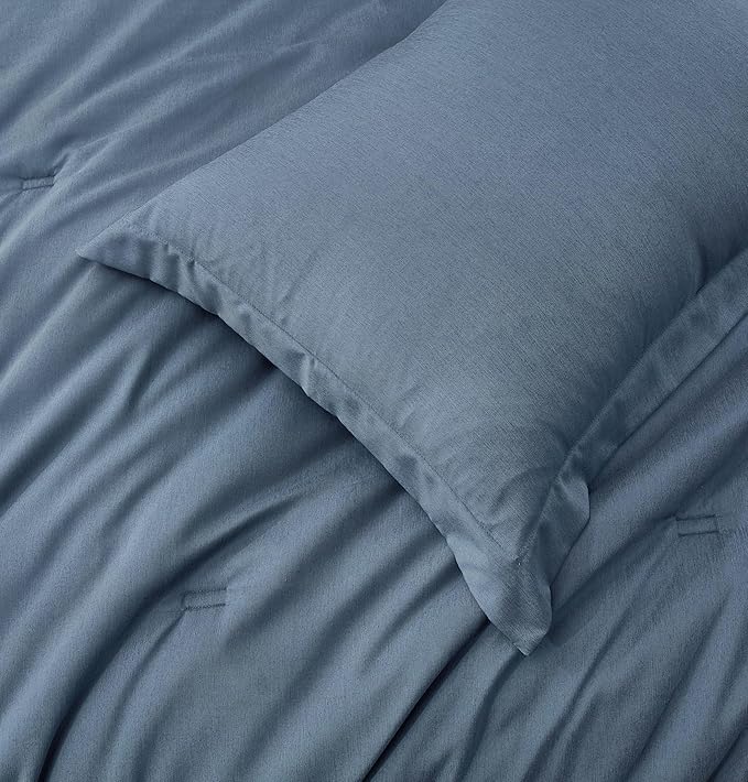 Chezmoi Collection Cliff 3-Piece Lightweight Cooling Comforter Set, Queen- Rayon Derived from Bamboo & Polyester Blended, Soft Breathable Bedding for Hot Sleepers, Steel Blue