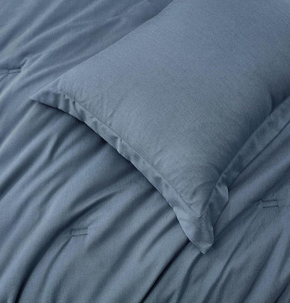 Chezmoi Collection Cliff 3-Piece Lightweight Cooling Comforter Set, Queen- Rayon Derived from Bamboo & Polyester Blended, Soft Breathable Bedding for Hot Sleepers, Steel Blue