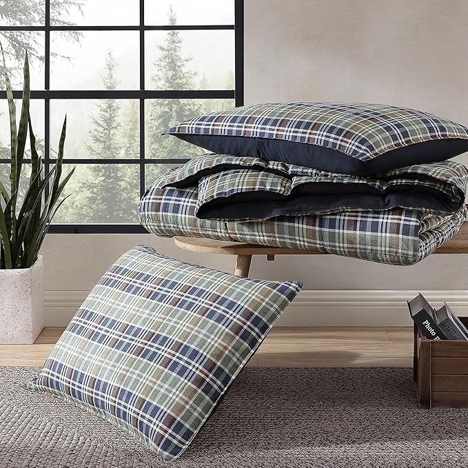 Eddie Bauer - King Comforter Set, Reversible Plaid Alt Down Bedding with Matching Shams, Cozy Home Decor for Colder Months, Oeko-Tex Certified (Rugged Navy, King)