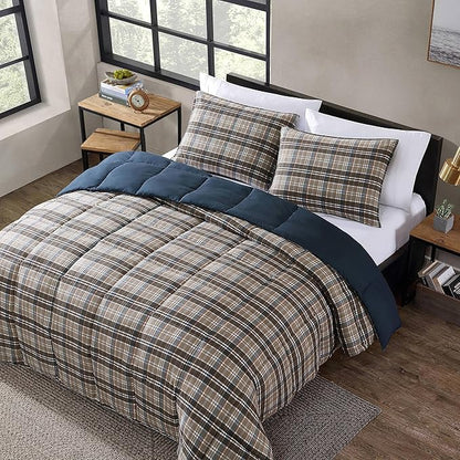 Eddie Bauer- King Comforter Set, Reversible Microsuede Bedding with Matching Sham(s), Casual Luxurious Bedding Set (Rugged Plaid Brown, King)