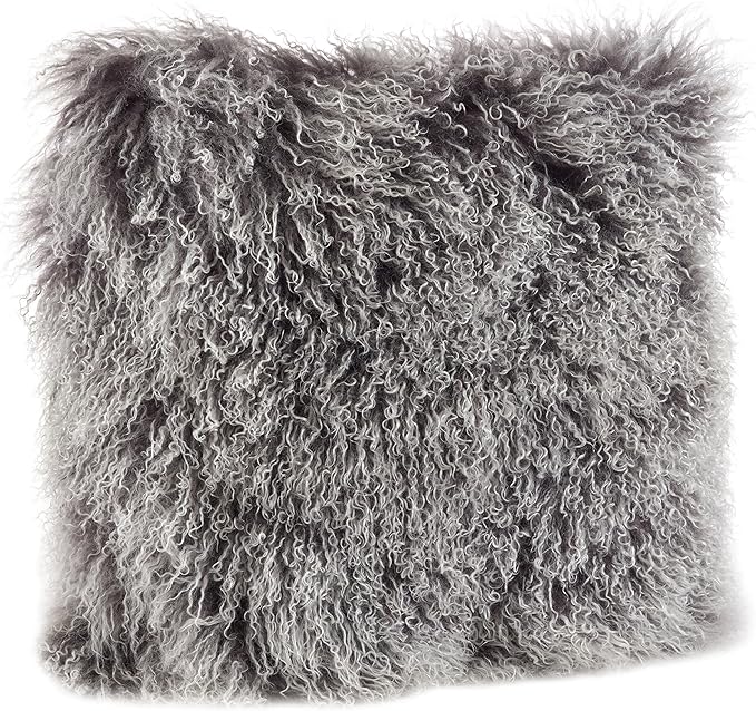 SARO LIFESTYLE Mongolian Lamb Fur Poly Filled Throw Pillow