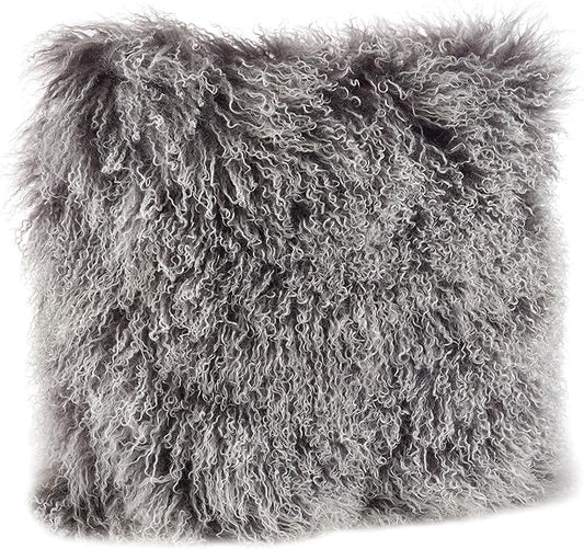 SARO LIFESTYLE Mongolian Lamb Fur Poly Filled Throw Pillow