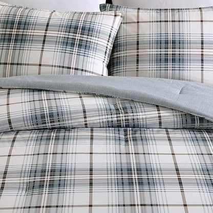 Eddie Bauer - Twin Comforter Set, Reversible Plaid Bedding with Matching Sham, Medium-Weight for Year Round Use, Dorm Essentials (Alder Blue/Grey)