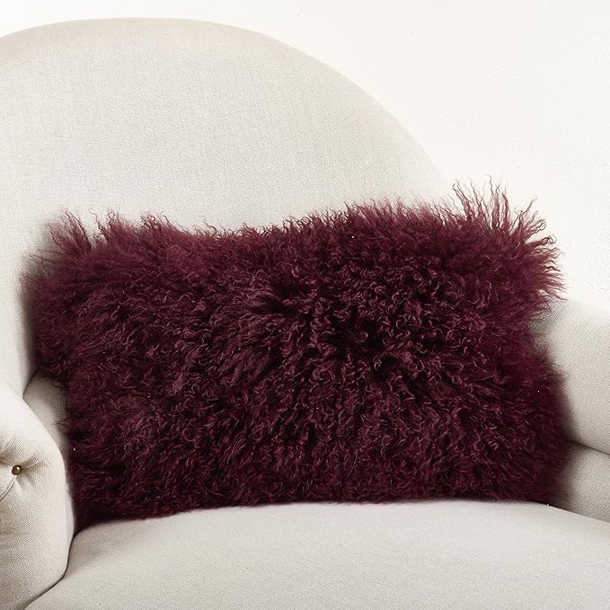 SARO LIFESTYLE Mongolian Lamb Fur Poly Filled Throw Pillow