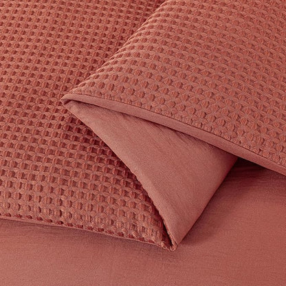 Chezmoi Collection Wilmer 3-Piece Oversized King Comforter Set, Terracotta, Soft and Cozy Lightweight Waffle Weave Comforter Bedding for All Season
