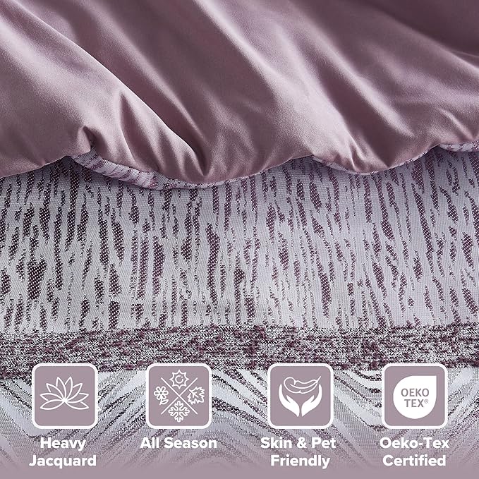 Comfort Spaces Purple Queen Comforter Set - 7 Pieces Trendy Modern Jacquard Bedding Sets with Sheets, All Seasons Skin-Friendly, Lightweight & Soft Microfiber Queen Bed Set, Shams, Queen