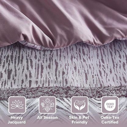Comfort Spaces Purple Queen Comforter Set - 7 Pieces Trendy Modern Jacquard Bedding Sets with Sheets, All Seasons Skin-Friendly, Lightweight & Soft Microfiber Queen Bed Set, Shams, Queen